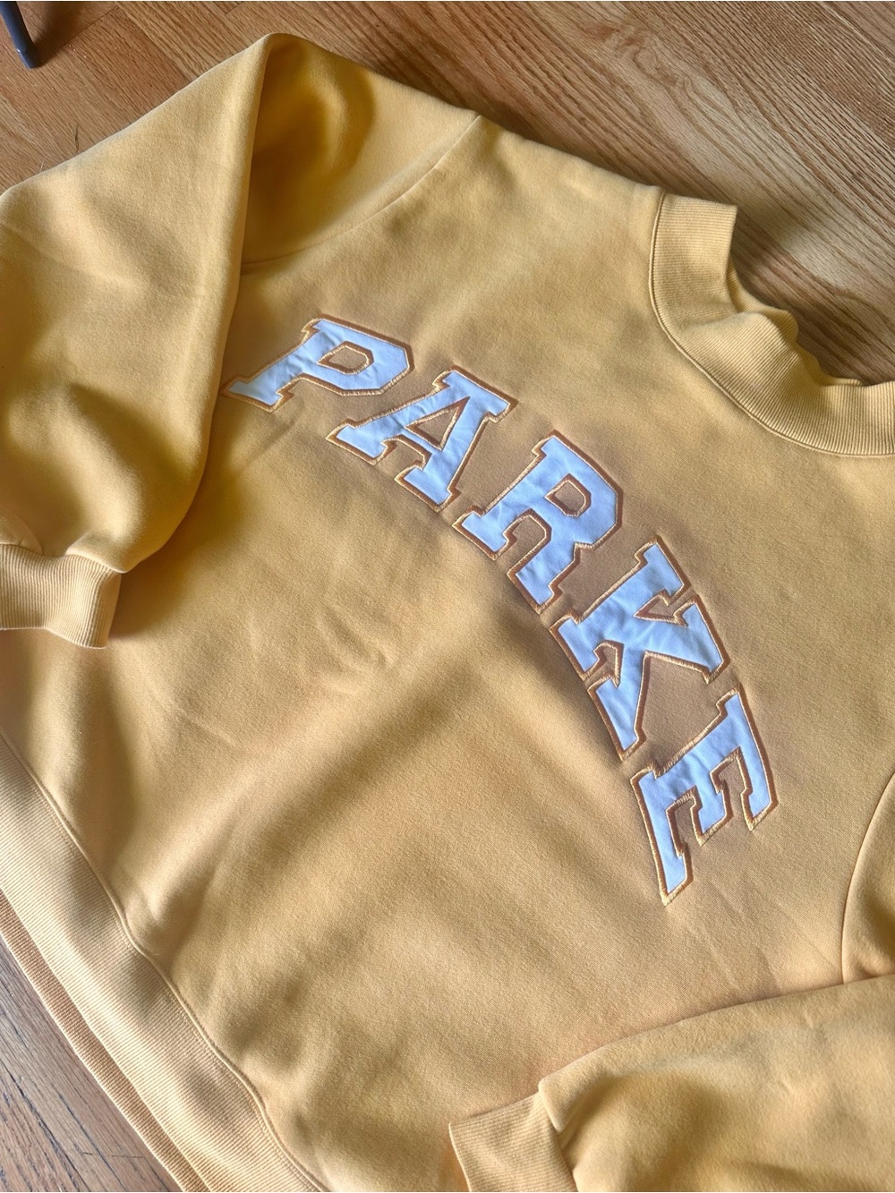 'PARKE  Golden yellow  white arched letters. Beautiful and like New ! L/XL